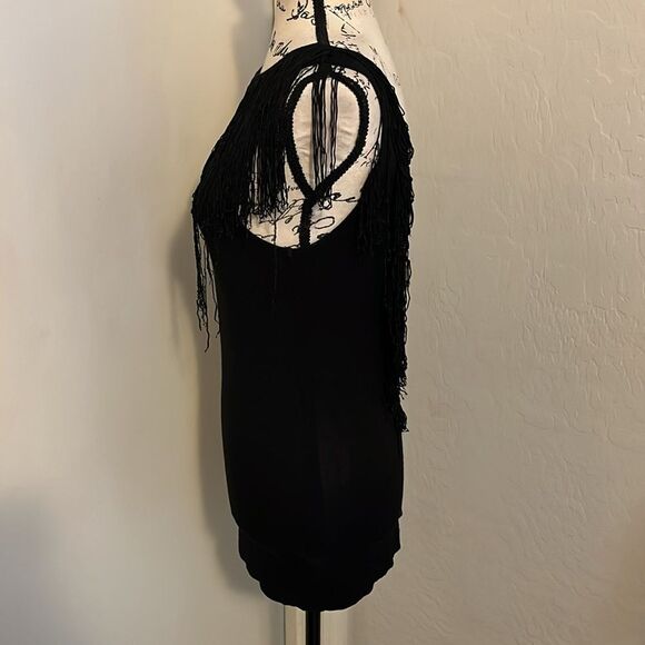 Bebe Black Fringe Boho Feminine Top Coachella Event Party - Picture 2 of 10